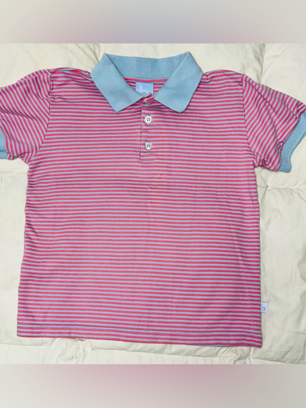 Bella Bliss 100% cotton blue/pink striped polo shirt sz 6 EUC smoke free home
